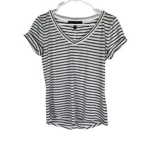 White House Black Market Top XXS Black White Womens Stripes Short Sleeve V Neck